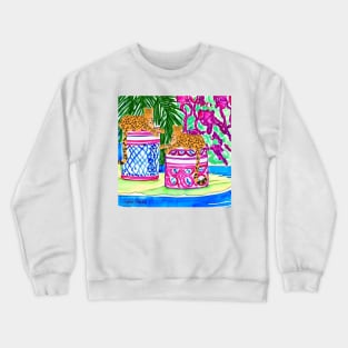 Two cheetahs on chinoiserie jars Crewneck Sweatshirt